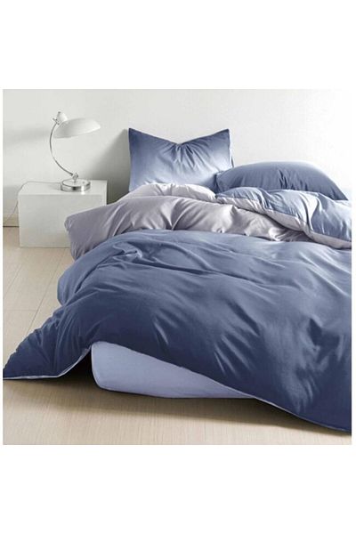 OEM Double Bed Linen Set, Reversible Design, 4 pieces, 180x200cm, Satin Cotton, Navy Blue