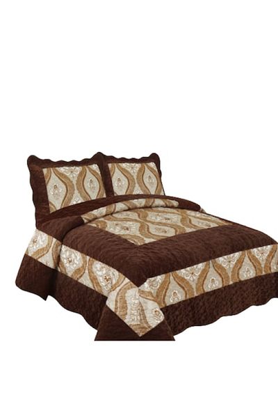 OEM Cuvertura si 2 fete de perna, Catifea Lux, 3 piese, 2 persoane, 230x250cm, Maro Multicolor