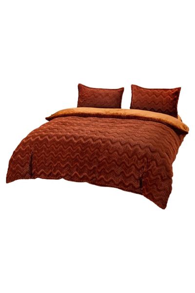 OEM Lenjerie de Pat, Cocolino, Model Valuri, 4 Piese, 2 persoane, 210x230cm, Uni, Maro