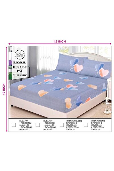 OEM Bed Sheet, Single, With Elastic, 2 Pieces, Heart Print, Multicolor, 90x200 cm