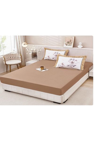 OEM Husa elastica de pat, 2 persoane, 160x200 cm, uni, maro