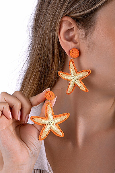 innuendo jewelery أقراط نجم البحر المصنوعة من القش باللونين البرتقالي والأصفر