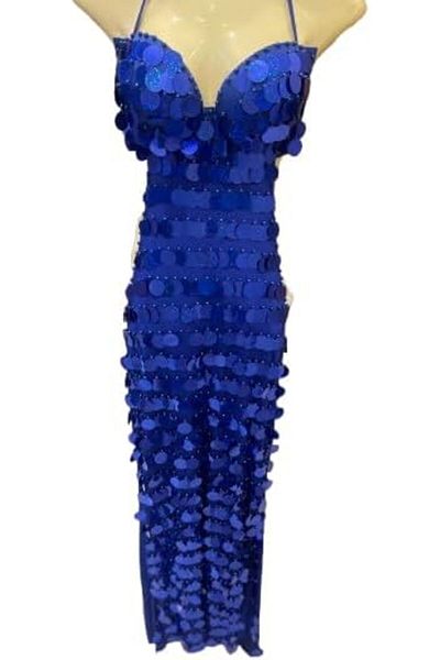 Generic Egyptian Belly Dance Abaya Nancy Stretchable One Piece Handmade with Sequins (Blue)