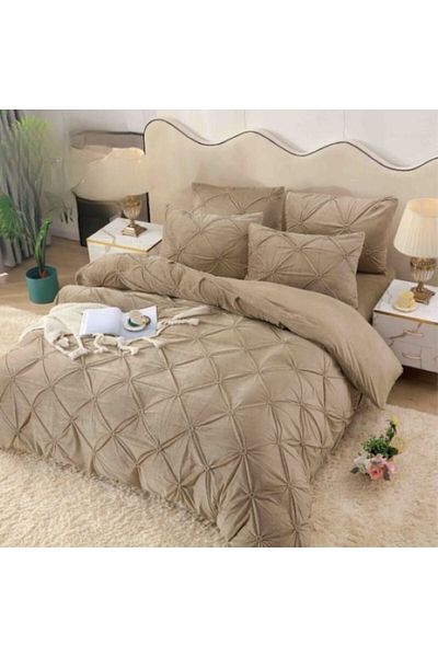 JOJO HOME Double Bed Sheet, Jojo Home, Velvet with Pleats, 4 pieces, 2 persons, 180x200cm, Coffee with Milk