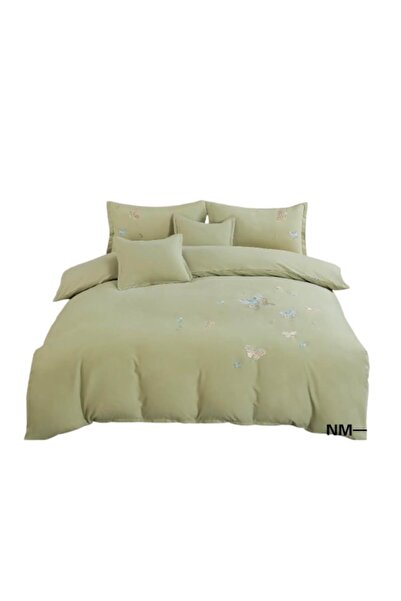 OEM Double Bed Sheet, Elastic, 180x200 cm, Butterfly Pattern, Green