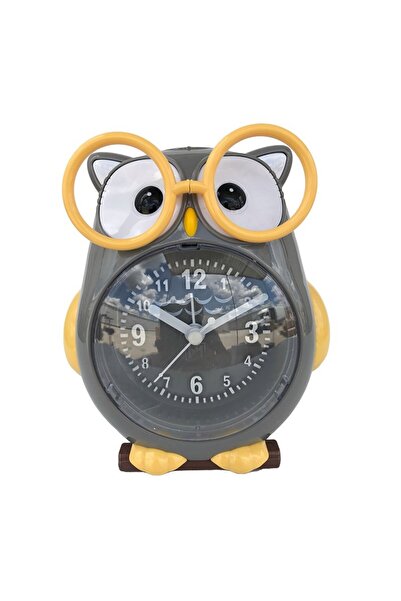 OEM Plastic table clock in owl shape with glasses, black, 11x14 cm