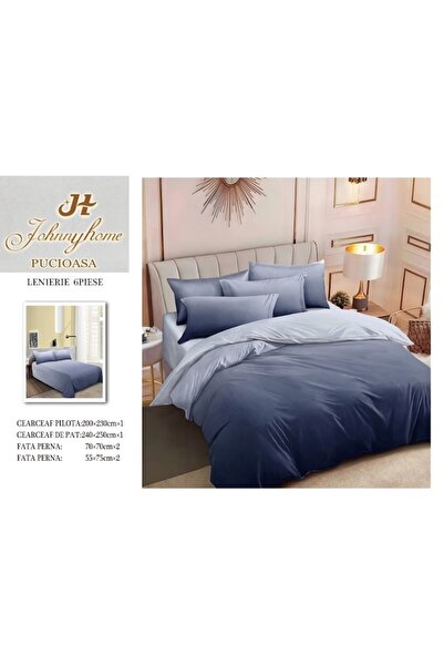 OEM Double bed linen set, 6 pieces, 2 persons, 240x250cm, satin cotton, faded, navy blue