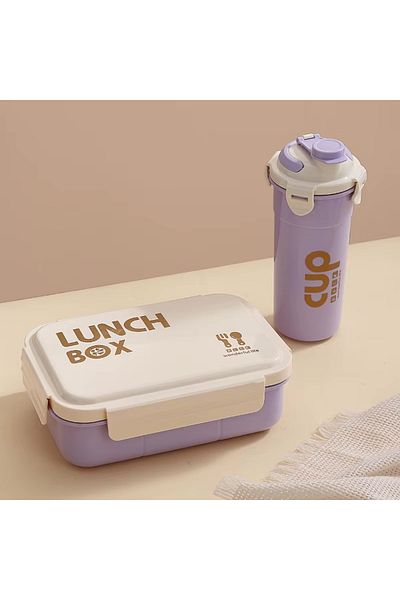 Mobcos Capacity 4 Compartment Tiffin Food Container Microwave Safe BpaFree Water Bottle and LunchBox Set