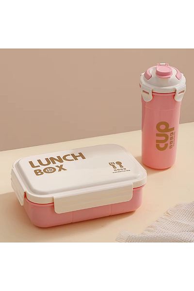 Mobcos Capacity 4 Compartment Tiffin Food Container Microwave Safe BpaFree Water Bottle and LunchBox Set