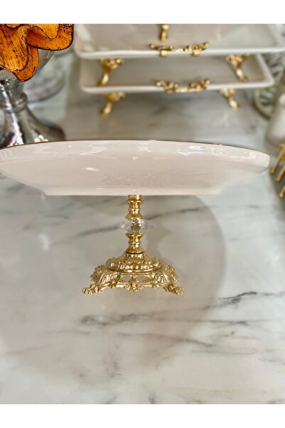 Sillage Home Gold Ayaklı Porselen Gold Yaldızlı Çukur Servis Tabağı – 26 cm