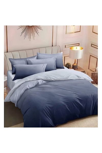OEM Set de lenjerie de pat dublă, 6 piese, 2 persoane, 240x250cm, bumbac satinat, imprimeu degradat, bleumarin