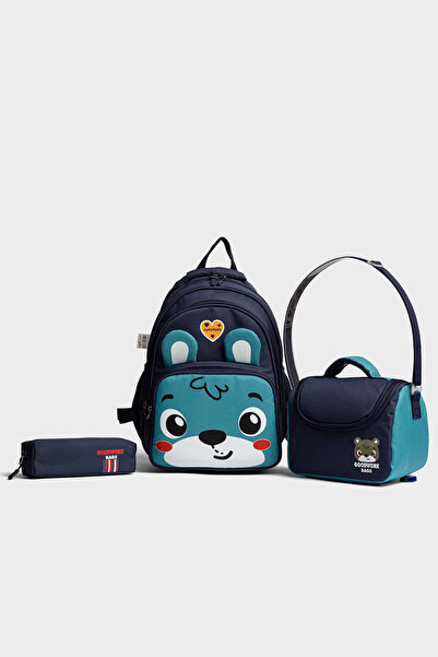 Go Veform 3’lü Okul Çanta Seti – Sırt Çantası, Termoslu Beslenme Çantası ve Kalemlik GV7210 Lacivert/Mavi