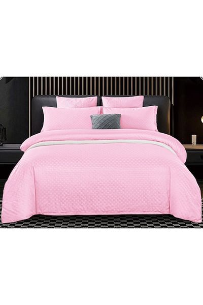 Pucioasa Double Bed Linen, Velvet Picket Grofat Lux, Pucioasa, 6 Pieces, Uni, 245x250cm, Pale Pink