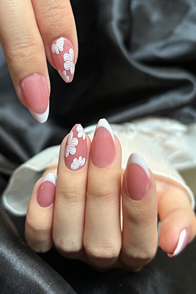 Easy Beauty Kısa Badem French Taşlı 24 Adet Takma Tırnak Seti Z931