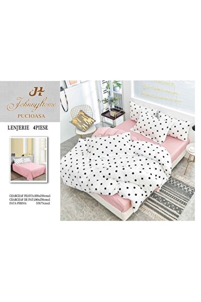 OEM Double Bedding, Satin Cotton, 4 Pieces, 2 Person, 240x250cm, Polka Dot Print, Black-White