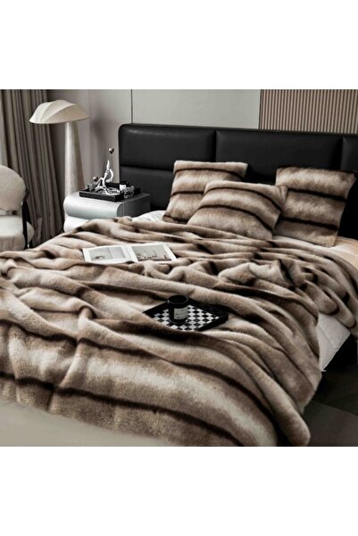 JOJO HOME Blanket and Pillowcases, Lux Model, Faux Mink Fur, Bicolor, 3 Pieces, 200x230cm, Brown-Coffee
