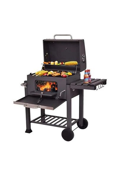 PROCART Charcoal BBQ grill, hinged lid with thermometer, wheels, 115x46x106 cm, grill 61.5x46x51 cm