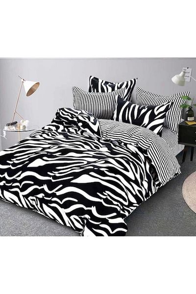 OEM Double Bed Linen Set, Bi-color, 2 Persons, 6 Pieces, Finet, 220x230cm, White-Black