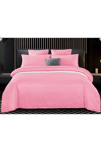 Pucioasa Double Bed Linen, Velvet Picket Grofat Lux, Pucioasa, 6 Pieces, 2 Person, Uni, 245x250cm, Pink Diamo