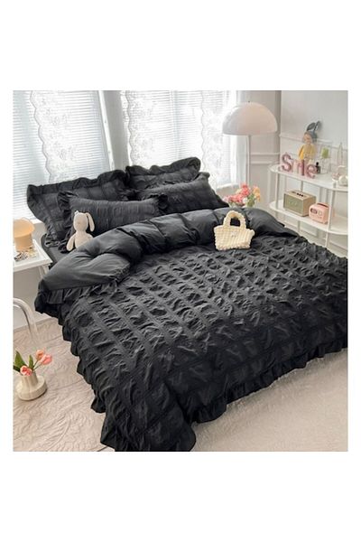 JOJO HOME Double Bedding Set, Jojo Home, Creponated Cotton, 6 pieces, 2 people, Uni, 230x250cm, Black