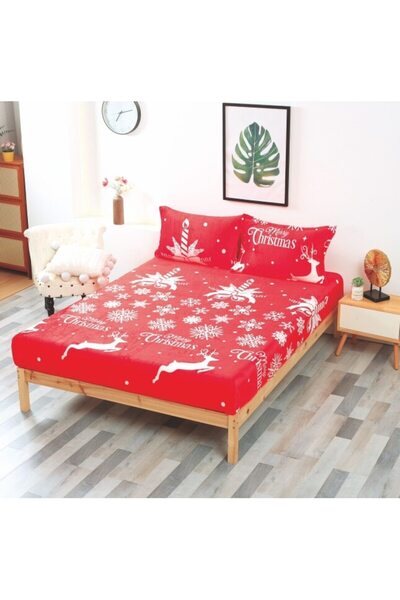 OEM Husa de pat Cocolino si 2 fete de perna, Imprimeu Festiv Craciun, Merry Christmas, 3 piese, 2 persoa