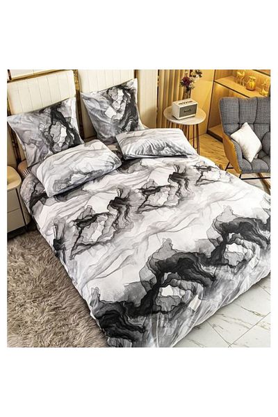 OEM Double bed linen, satin cotton, 4 pieces, 2 persons, Marbled print, 200x230cm