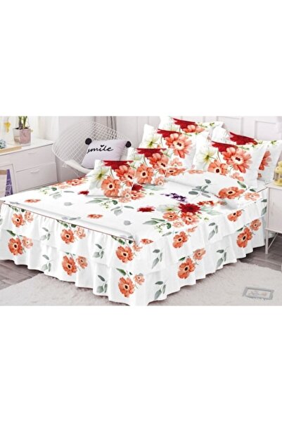 OEM Set de lenjerie de pat dublă cu volane, Finet, 6 piese, 2 persoane, impri...