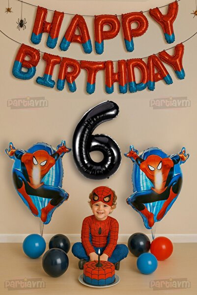 PARTİAVM Spider Örümcek Adam Konsept 6 Yaş Doğum Günü Balon Set Örümcekadam P...
