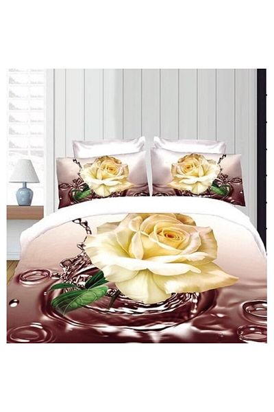 OEM Lenjerie de pat dublu, 6 piese, Finet, imprimeu Trandafir Alb 3D, 2 Persoane, 240x250cm, Multicolor