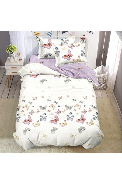 OEM Bed Linen Set, Finet Satin, 1 Person, 150x220 cm, 4 Pieces, Multicolor Butterfly Print