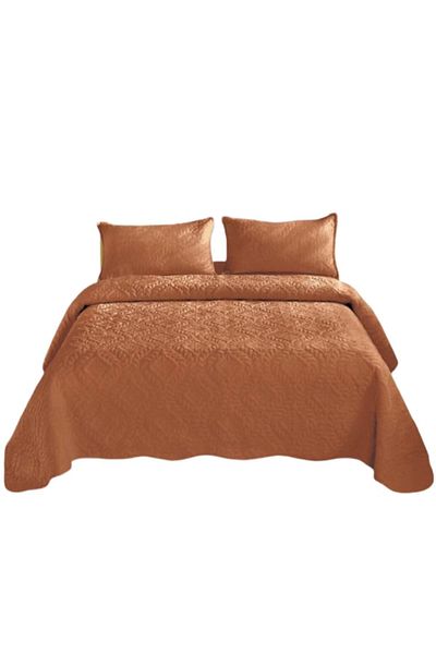OEM Double Bedspread with Two Pillowcases, Grofat Model, Uni, 3 Pieces, Caramiziu 230x250cm
