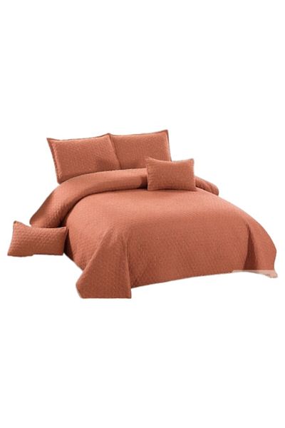 OEM Cuvertura si 4 fete de perne, Bumbac si In, 5 piese, Uni, 220x240cm, Caramiziu