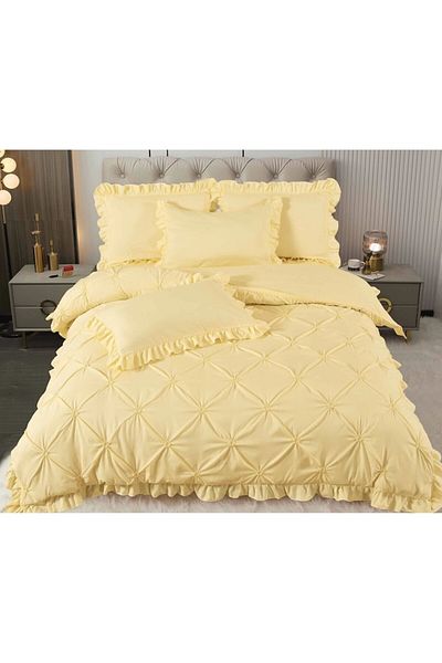 OEM Embroidered double bed linen, Finet, 4 pieces, 2 persons, Plain, 230x250cm, Straw yellow