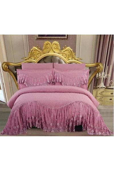 JOJO HOME Luxurious Quilted Bedspread with Embroidered Ruffles, Jojo Home, 3 Pieces, Double, 220x280cm, Pink