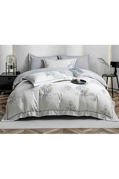 OEM Luxury Bedding Set, Jojo Home, Fine Cotton, 6 Pieces, Double, 180x200cm, Mini Bouquet Print, White-G
