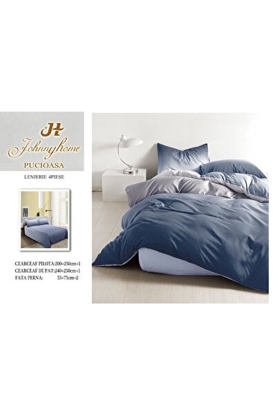 OEM Set de lenjerie de pat dublu, bumbac satinat, 4 piese, model albastru cu degradeuri