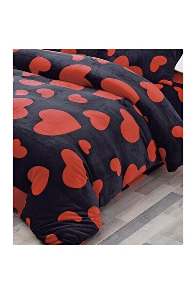 OEM Double bed sheet set, Cocolino, 4 pieces, for , 180x200 cm, heart, black-red