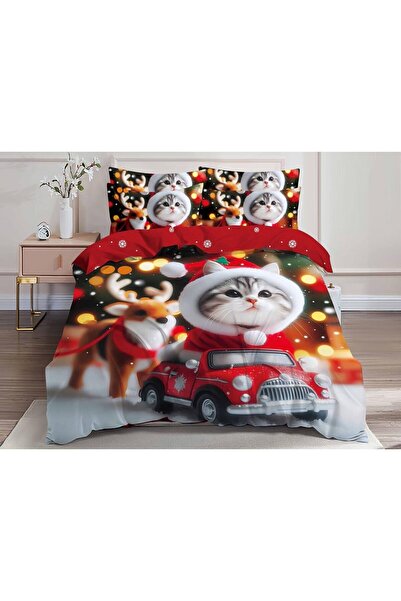 OEM Double Bed Christmas 3D Bedding Set, 6 Pieces, Cotton Finet, Red-Black-White