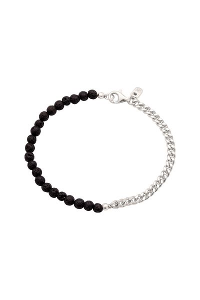 KUZZOI Náramek Pánský náramek Armouredchain Lávové perly Černé 925 Sterling Silver 21 cm