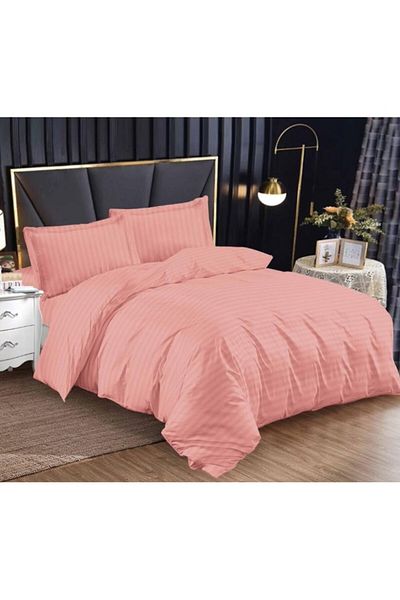 OEM Double Bedding Set, Elastic Sheet, Damask, 4 Pieces, Uni, 180x200cm, Coral