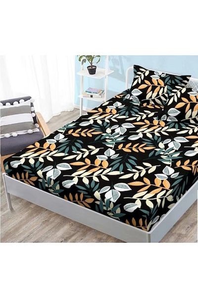 OEM Bed Sheet and Pillowcase Set, Finet, 3 Pieces, for 2 Persons, 180x200cm, Multicolor with Leaf Patter