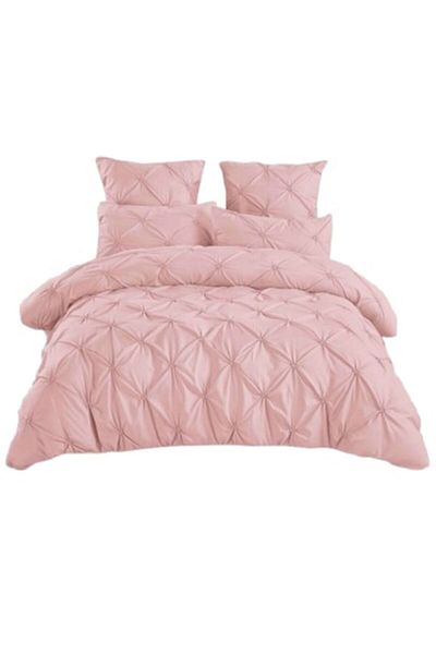 OEM Luxury Bedding Set, Uni Design with Embroidered Pleats, 6 Pieces, Finet, 235x240cm, Pink