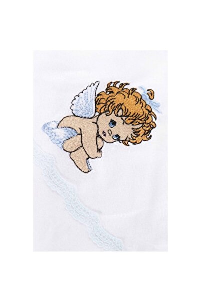 OEM Trusou Botez, 7 piese, Model Ingeras Brodat, Alb-Albastru Deschis