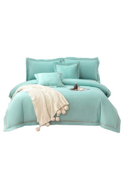 OEM Set de lenjerie de pat de lux, bumbac fin, 6 piese, dimensiune dublă, 180x200cm, turcoaz solid