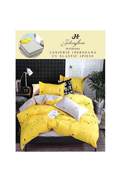 OEM Bed linen, fitted sheet, Ochisori Finet, one size, 4 pieces, 140x200cm, yellow-gray