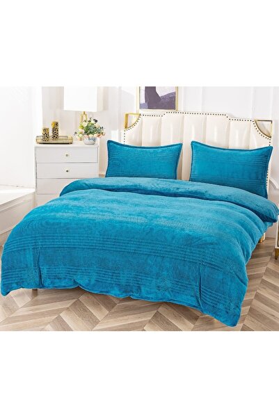 OEM Lenjerie de Pat, Cocolino, 4 Piese, 2 persoane, 210x230cm, Uni, Albastru