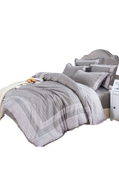 OEM Luxury Bedding Set with Ruffles, Finet, 4 pieces, 2 persons, 230x250cm, Gray Pattern