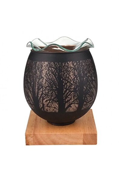 OEM Γυάλινη Κηροπήγια σε Ξύλινη Βάση με Σχέδιο Δέντρου, 12x16 εκ. Μαύρο