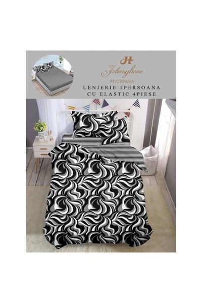OEM Lenjerie de Pat, Reversibil, Cearceaf cu Elastic, Finet, 1 Persoană, 4 Piese, 140x200cm, Abstract,