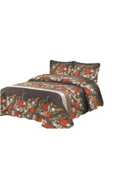 OEM Double Bedspread, Organza Silk, 3 Pieces, 230x250cm, Brown Multicolor